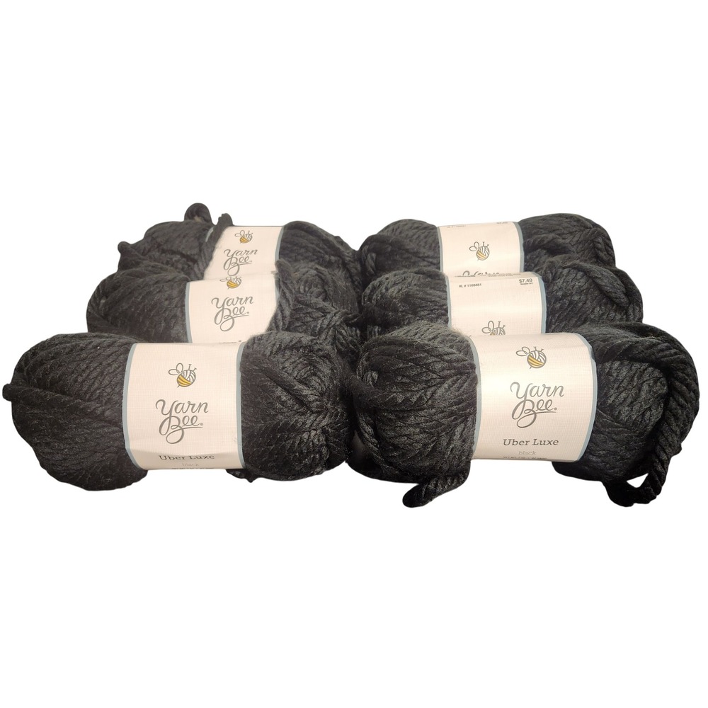 Yarn Bee Uber Luxe Black Super Bulky Acrylic Yarn Lot of 6 Skeins 42 Yards Each